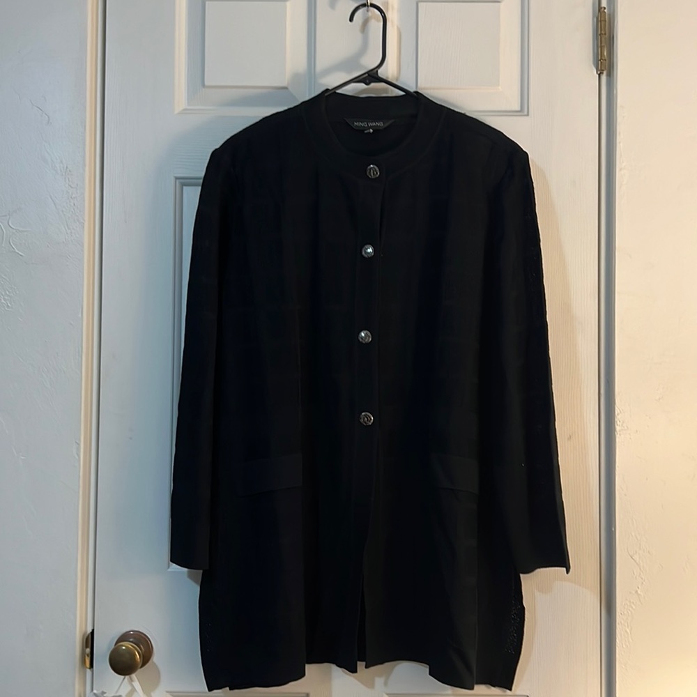 Ming Wang Button Up Cardigan in Black 2X